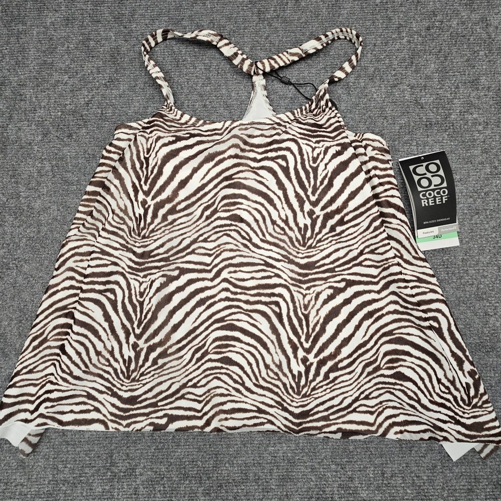 Coco Reef Womens Tankini Top Zebra Print Underwire Swimwear Coco Brown 34D